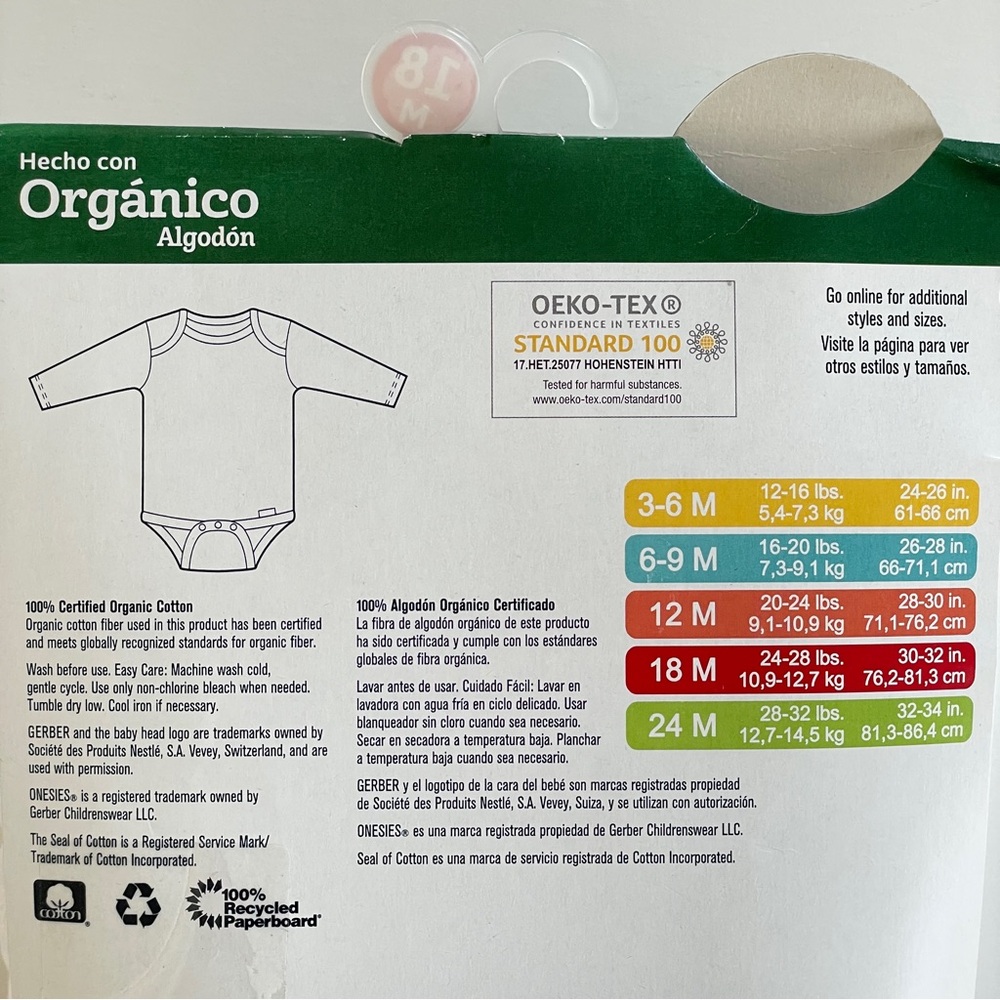 Gerber Organic 3 Long Sleeve Onesies, white - Picture 7 of 11